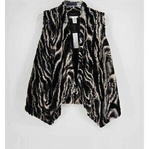 New WD-NY Faux Fur Very Soft Smooth Gray & Black Open Front Lapel Vest Sz Small